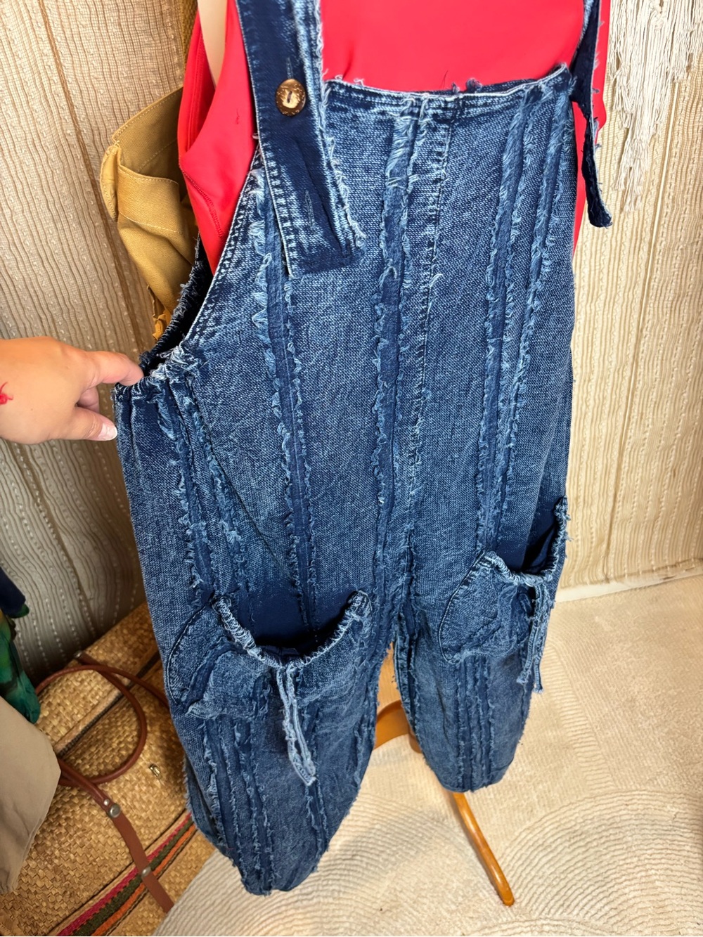 Womens Dark Blue Denim Overalls - Casual Relaxed Fit